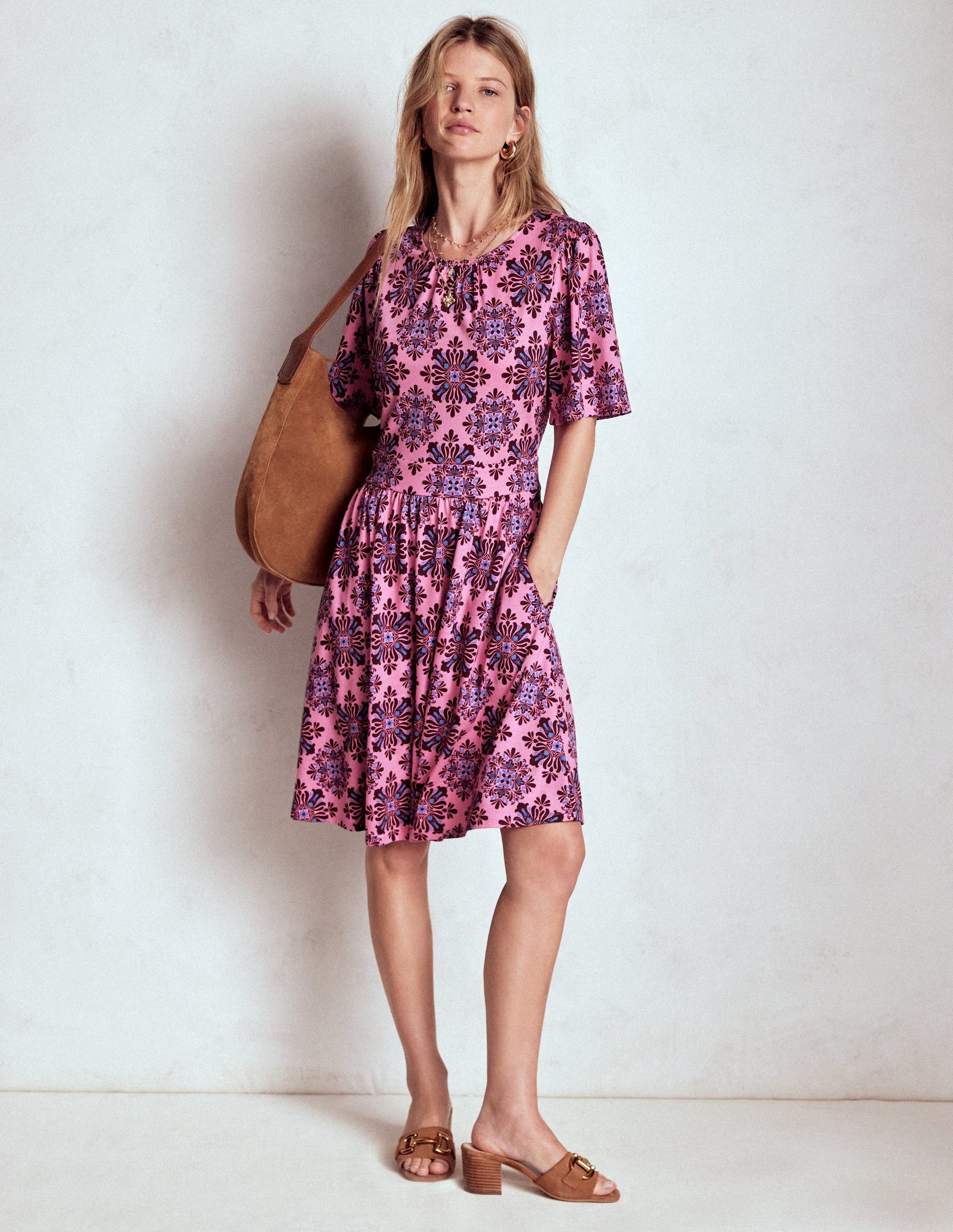 Louisa Short Jersey Dress-Pink Lemonade, Bloom Mosaic-4