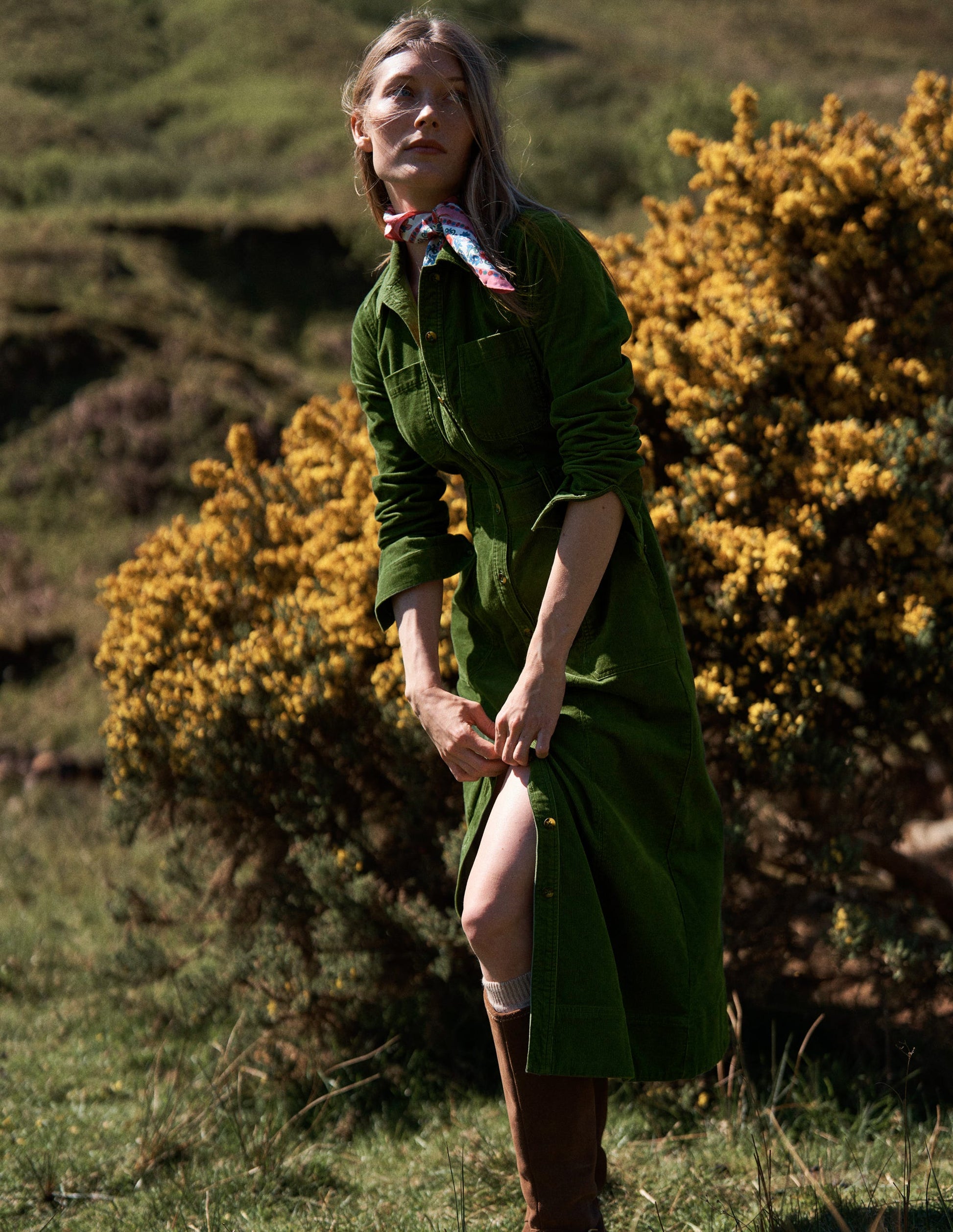 Amanda Cord Midi Dress-Fern-1