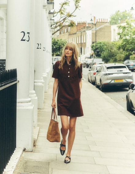 Zia Cord Pocket Shirt Dress-Copper Brown