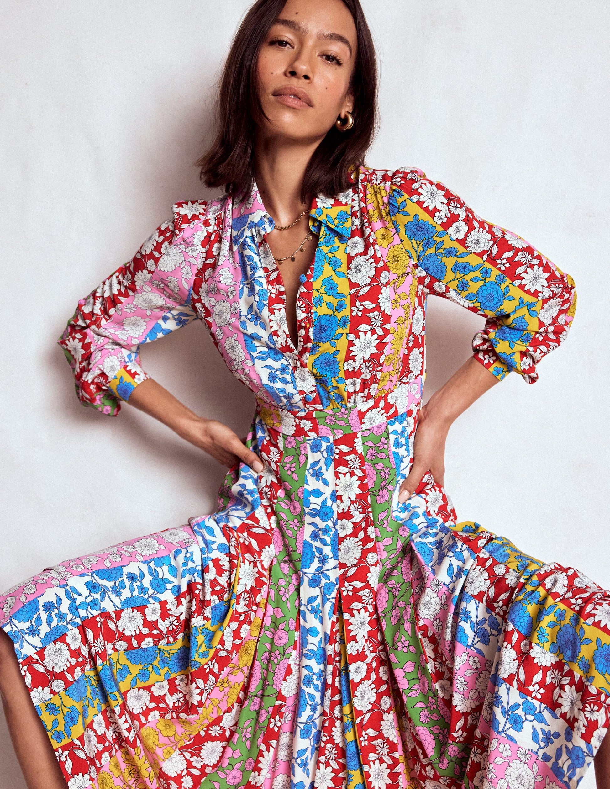 Pleat Skirt Shirt Dress-Multi, Dahlia Trail Stripe-2