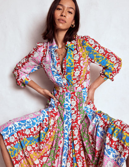 Pleat Skirt Shirt Dress-Multi, Dahlia Trail Stripe-2