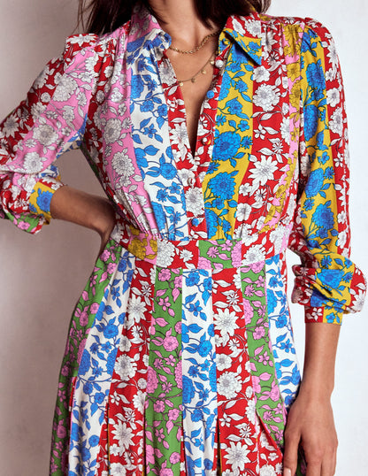 Pleat Skirt Shirt Dress-Multi, Dahlia Trail Stripe-3