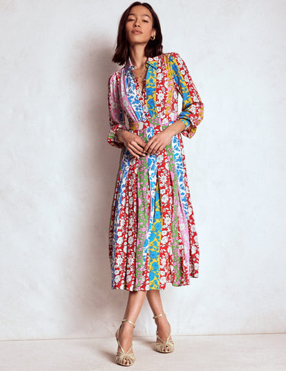 Pleat Skirt Shirt Dress-Multi, Dahlia Trail Stripe-5