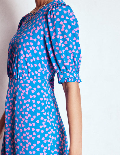 Blanca Midi Tea Dress-Kingfisher Blue, Heart Cascade-3