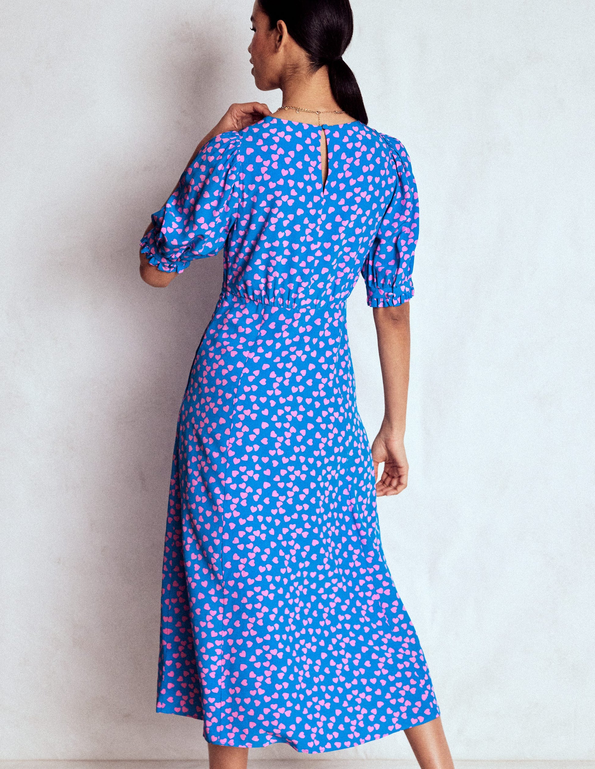 Blanca Midi Tea Dress-Kingfisher Blue, Heart Cascade | Boden Global Blanca Midi Tea Dress-Kingfisher Blue, Heart Cascade | Boden Global