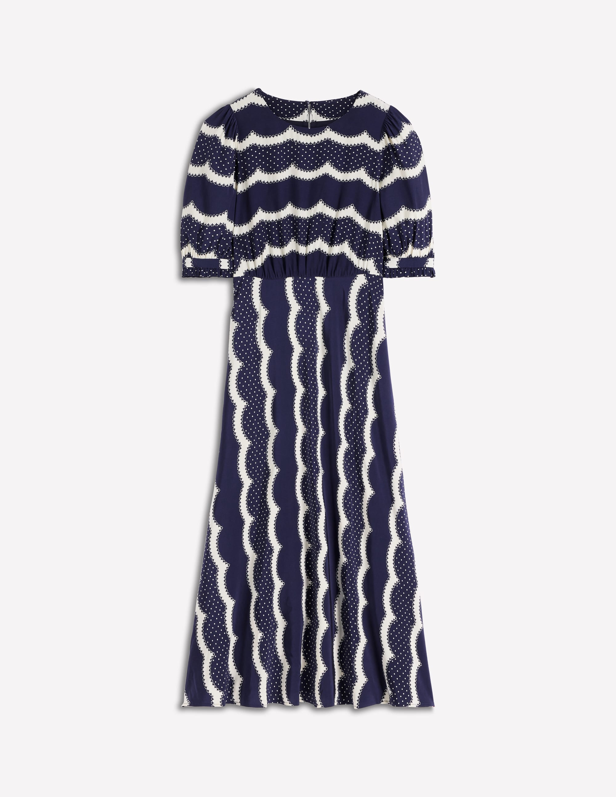 Blanca Midi Tea Dress-French Navy, Dainty Scallop - Image 8