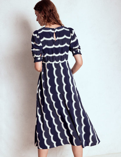 Blanca Midi Tea Dress-French Navy, Dainty Scallop-4