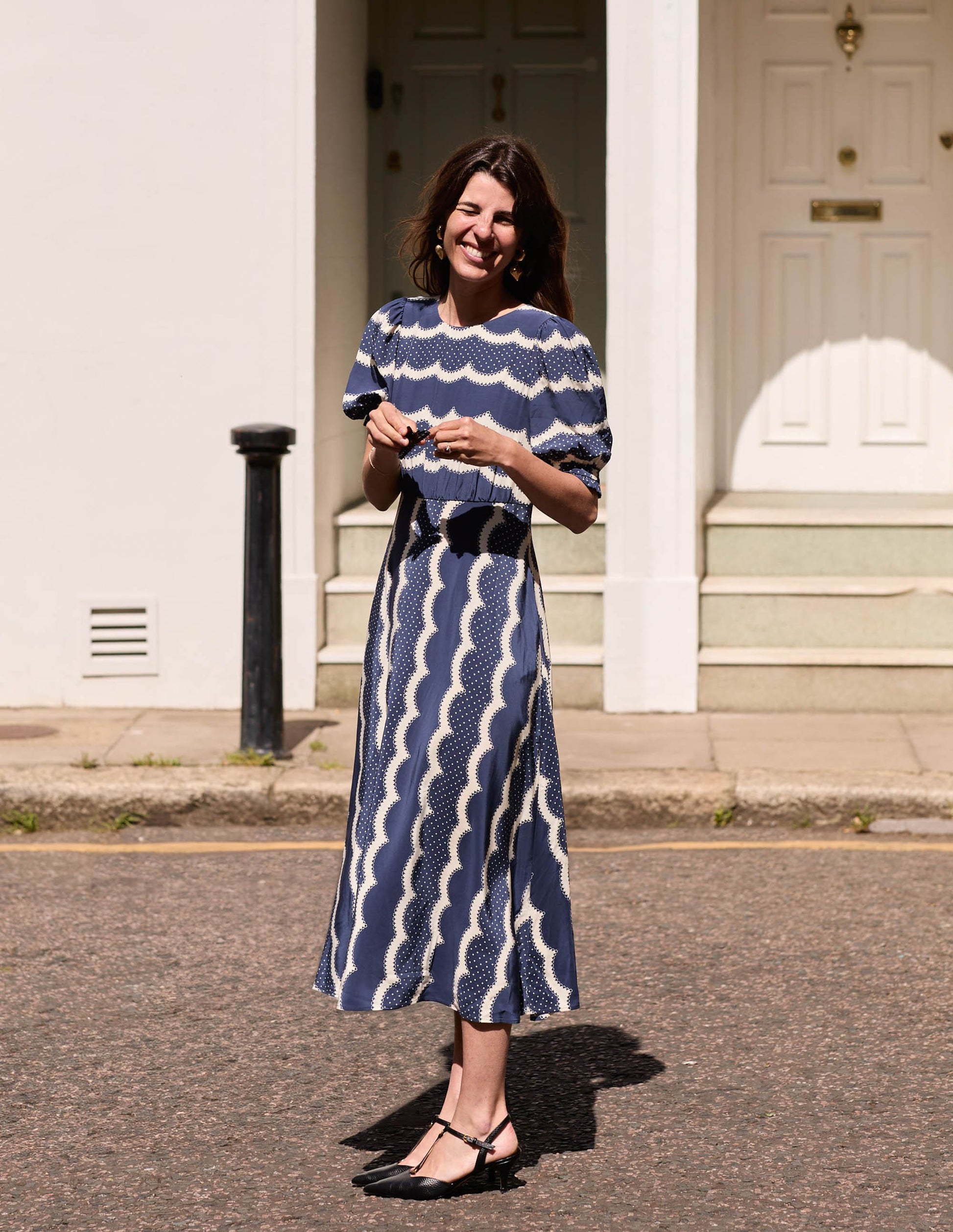 Blanca Midi Tea Dress-French Navy, Dainty Scallop-1