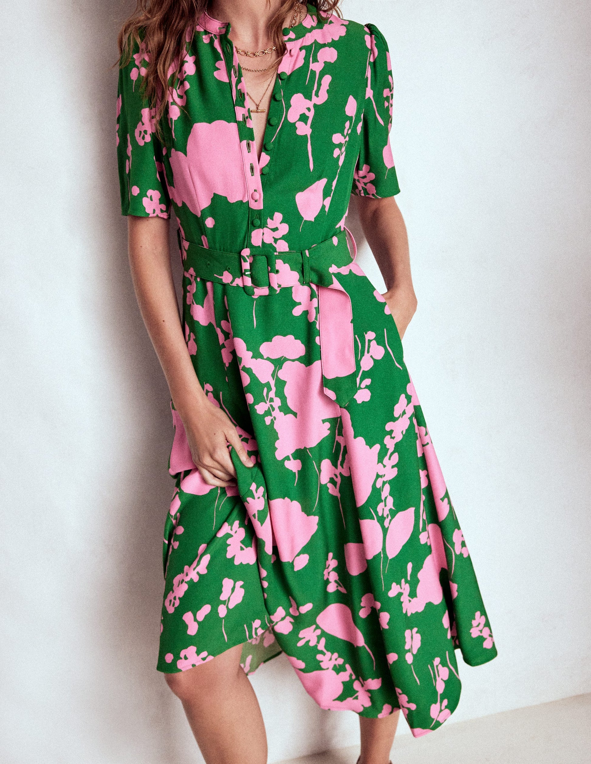 Kate Puff Sleeve Belted Dress-Highland Green, Dainty Sprigs-2