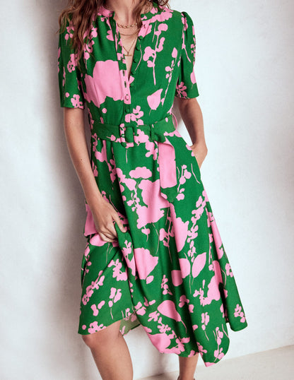 Kate Puff Sleeve Belted Dress-Highland Green, Dainty Sprigs-2