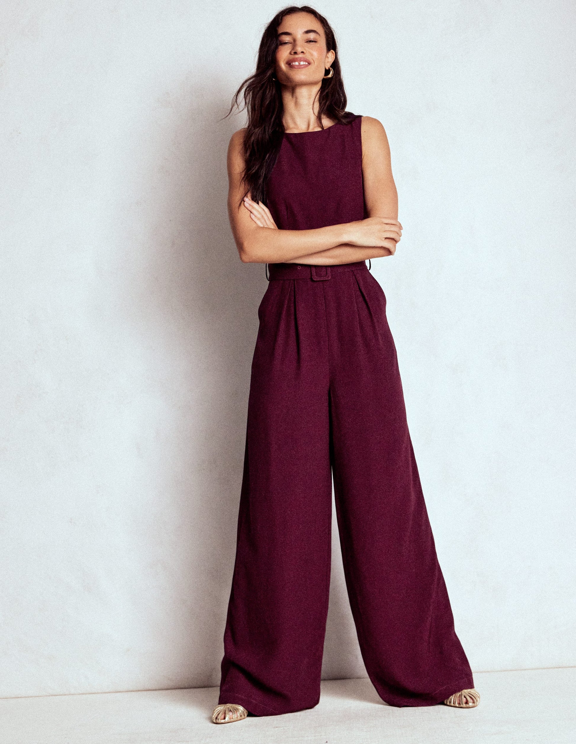 Gwen Slash Neck Jumpsuit-Dark Cherry-1