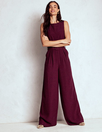 Gwen Slash Neck Jumpsuit-Dark Cherry-1