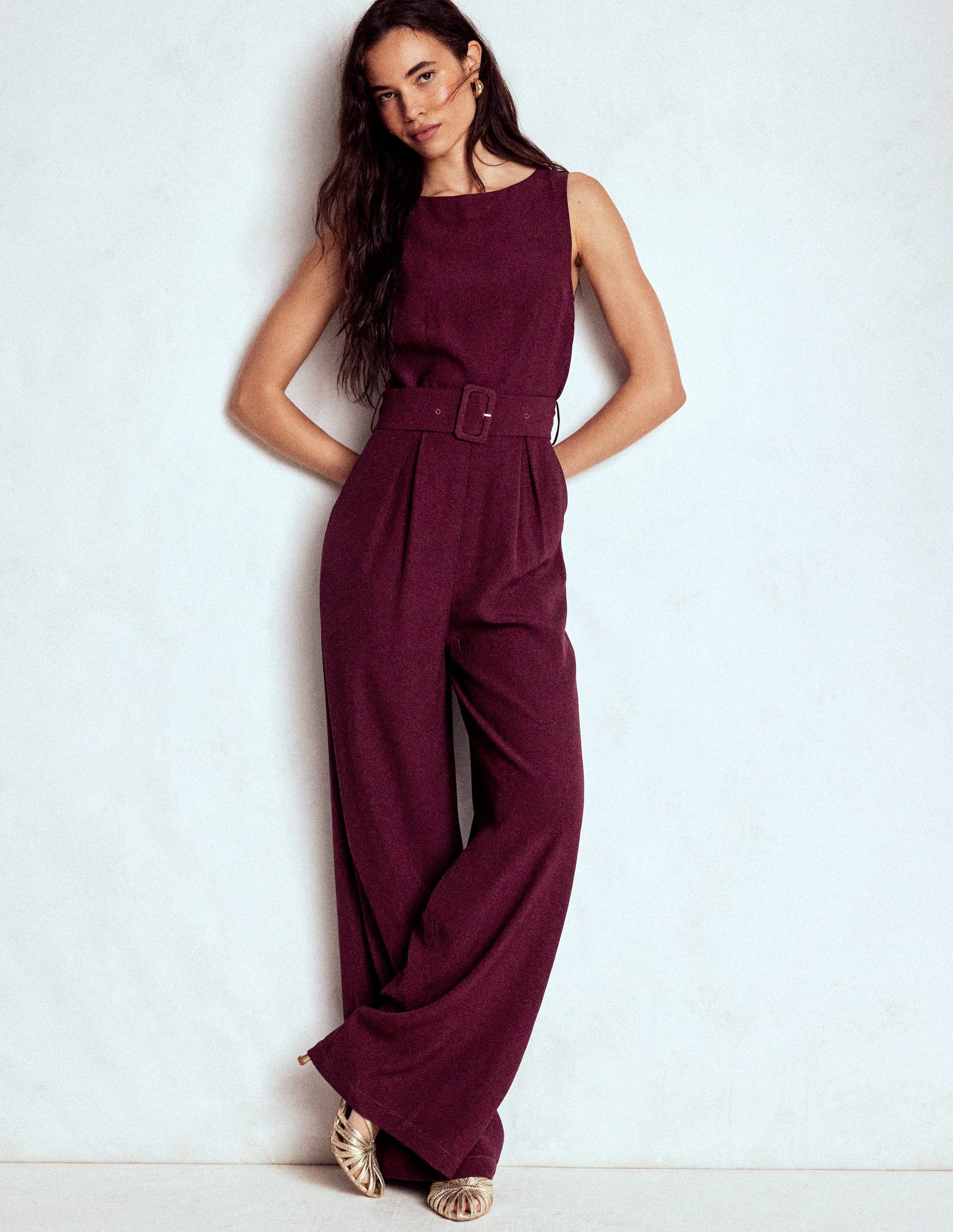 Gwen Slash Neck Jumpsuit-Dark Cherry-4