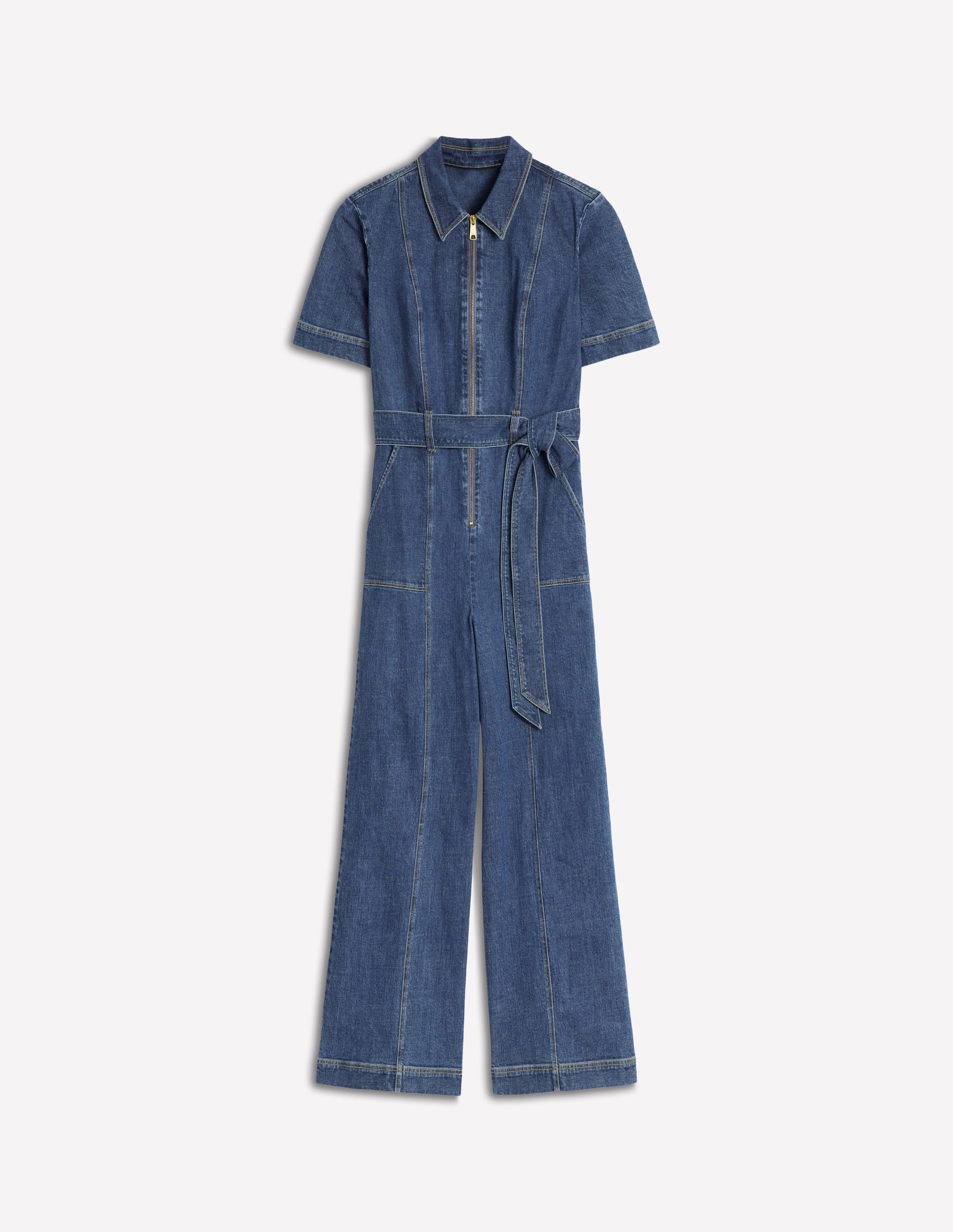 Zip Up Denim Jumpsuit-Mid Vintage-5