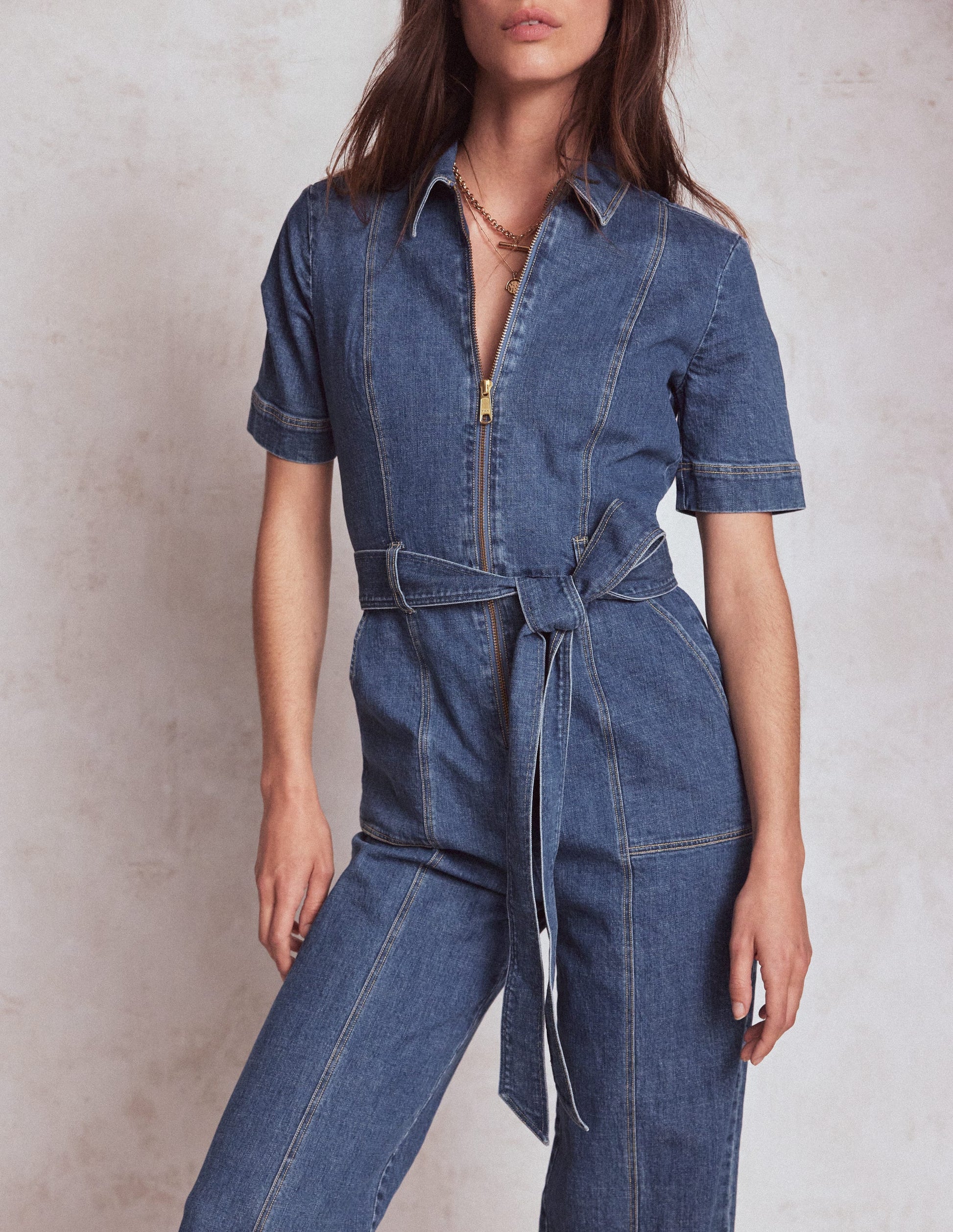 Zip Up Denim Jumpsuit-Mid Vintage-2