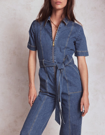 Zip Up Denim Jumpsuit-Mid Vintage-2