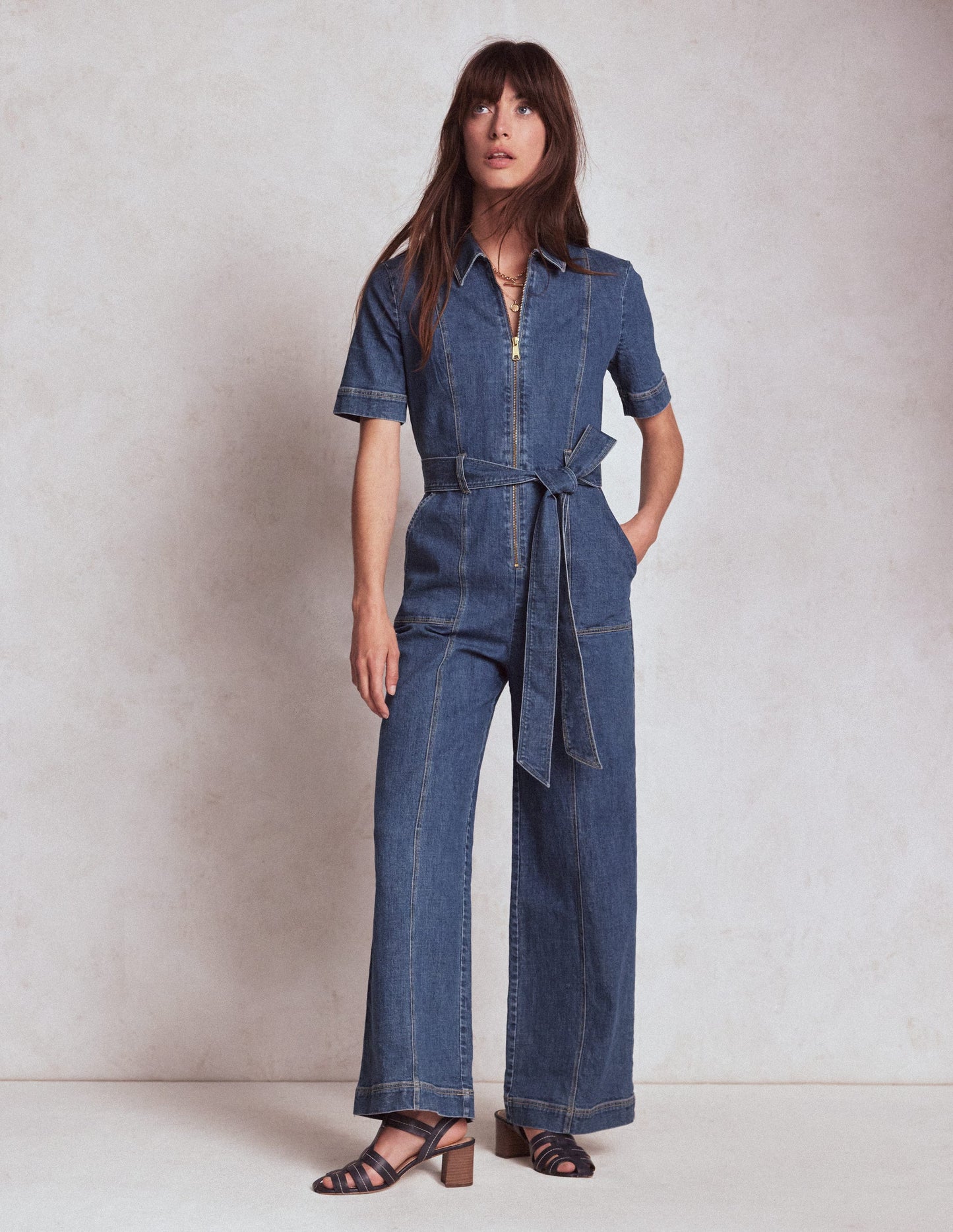 Zip Up Denim Jumpsuit-Mid Vintage