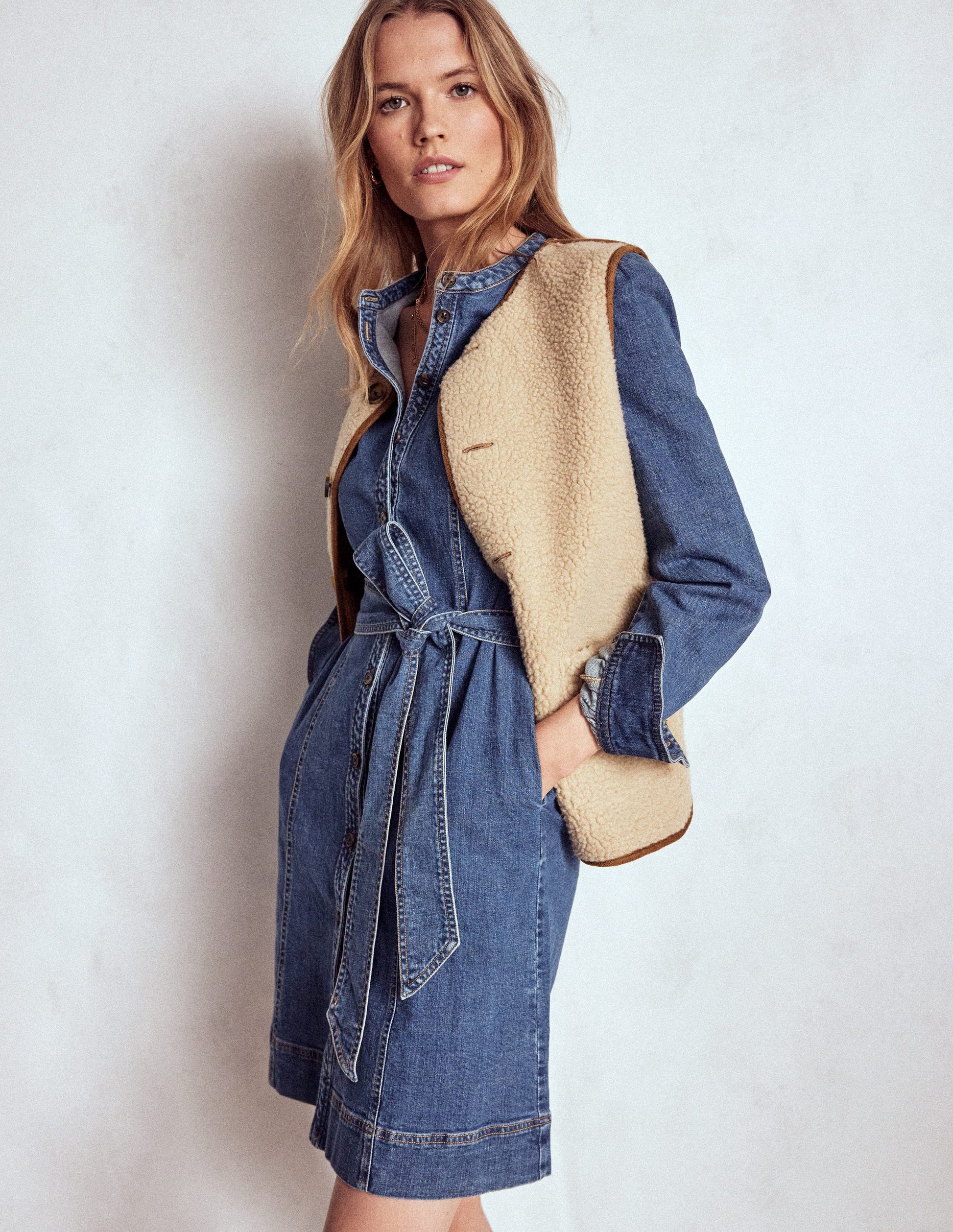 Bre Denim Short Dress-Mid Vintage Denim-4