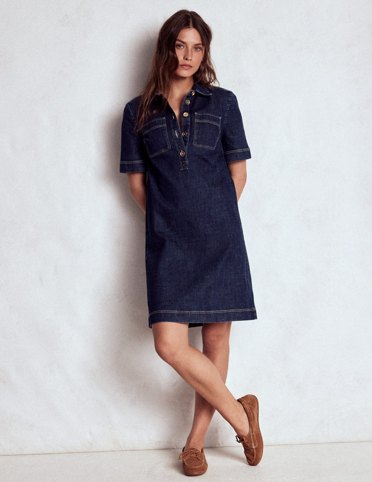 Zia Pocket Shift Dress-Dark Indigo - Image 3