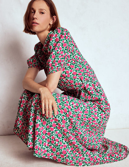 Alegra Midi Shirt Dress-Pink Ribbon, Floweret Vine-2