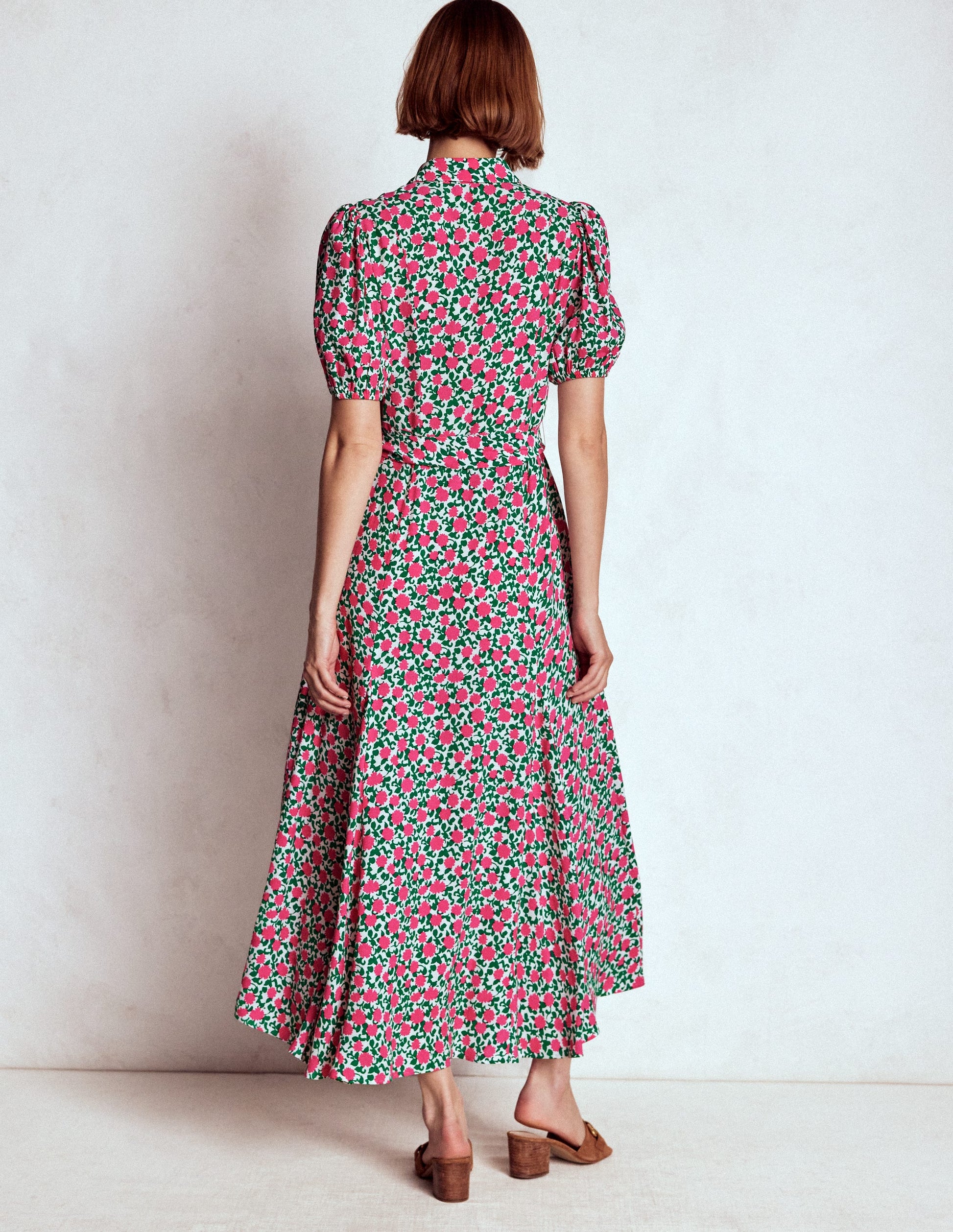 Alegra Midi Shirt Dress-Pink Ribbon, Floweret Vine-4