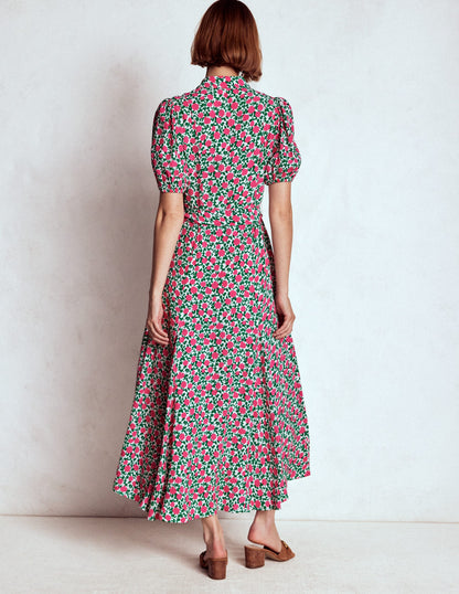 Alegra Midi Shirt Dress-Pink Ribbon, Floweret Vine-4