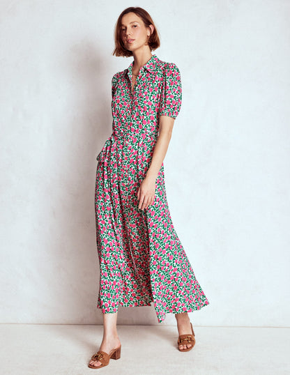 Alegra Midi Shirt Dress-Pink Ribbon, Floweret Vine-1