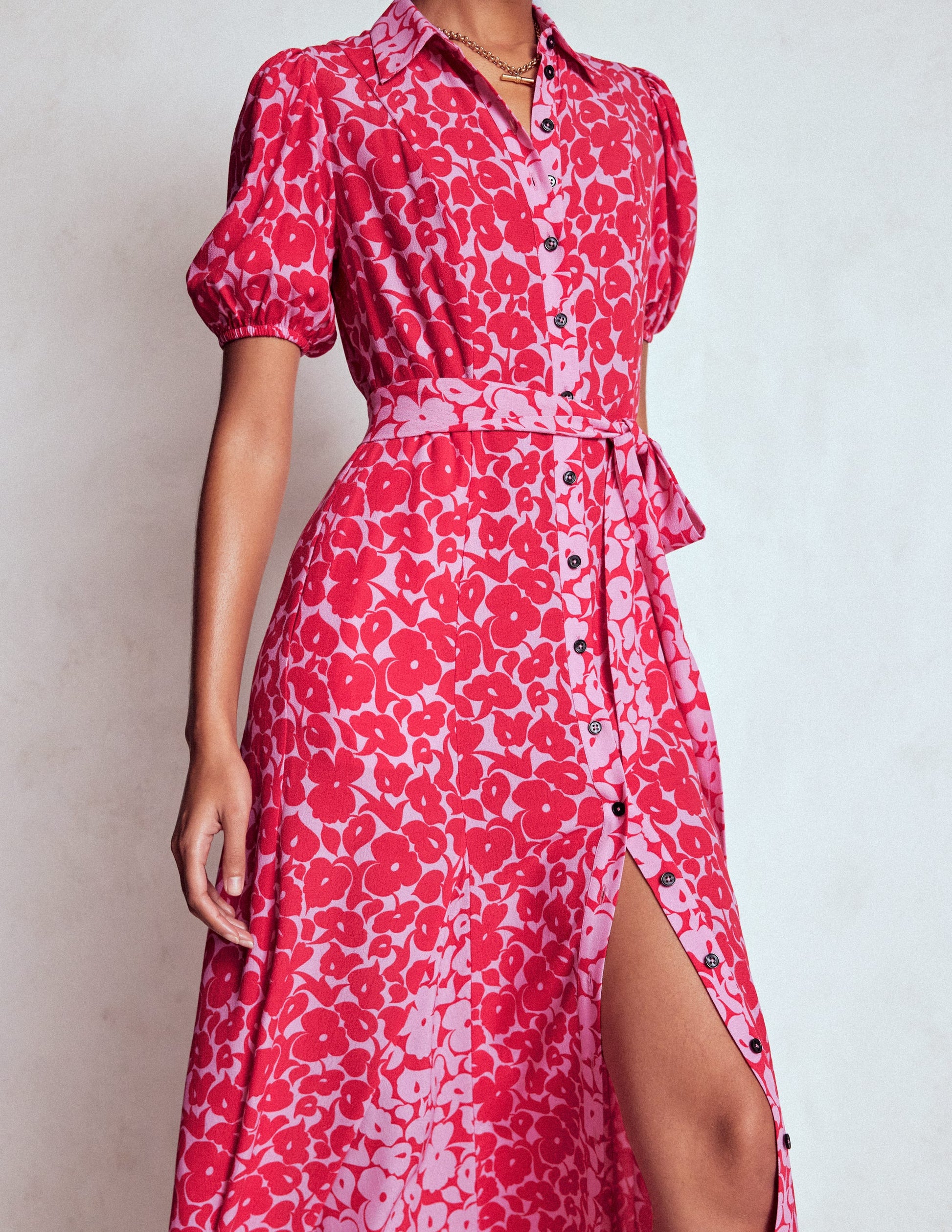 Alegra Midi Shirt Dress-Jewel Red, Leafy Grove-2