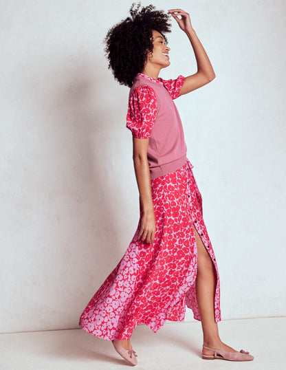 Alegra Midi Shirt Dress-Jewel Red, Leafy Grove-4