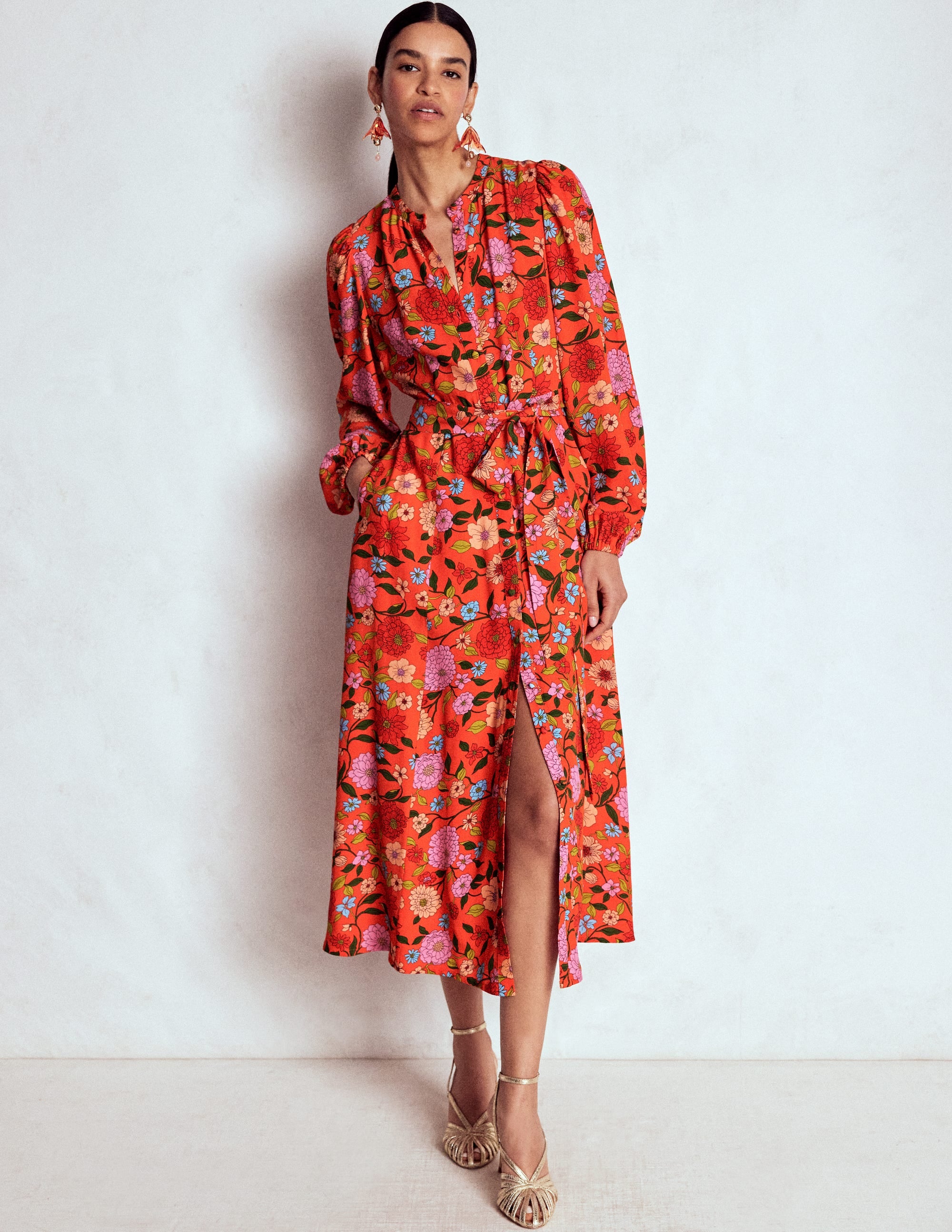Mae Occasion Maxi Shirt Dress-Firecracker Red, Dahlia Trail - Image 4