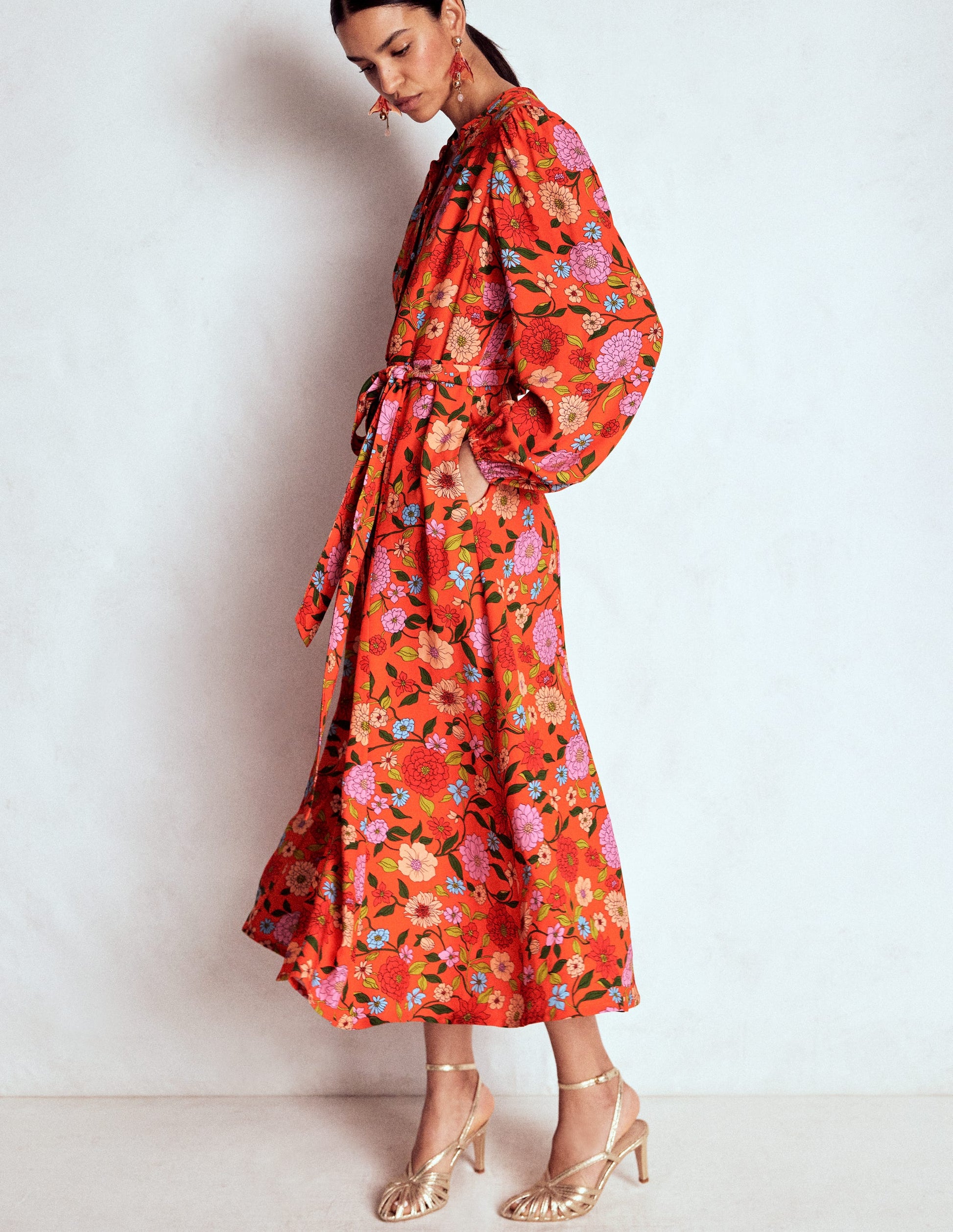 Mae Occasion Maxi Shirt Dress-Firecracker Red, Dahlia Trail-5