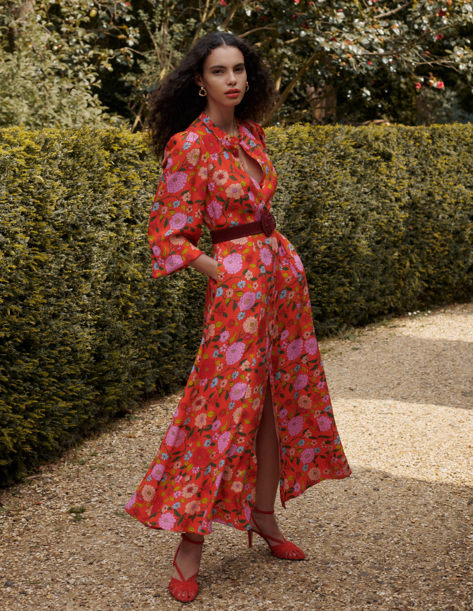Mae Occasion Maxi Shirt Dress-Firecracker Red, Dahlia Trail - Image 6