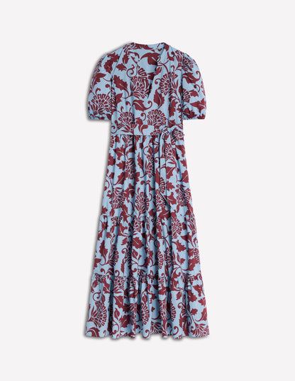 Christabel Cotton Midi Dress-Glacier Blue, Ornate Vine-5