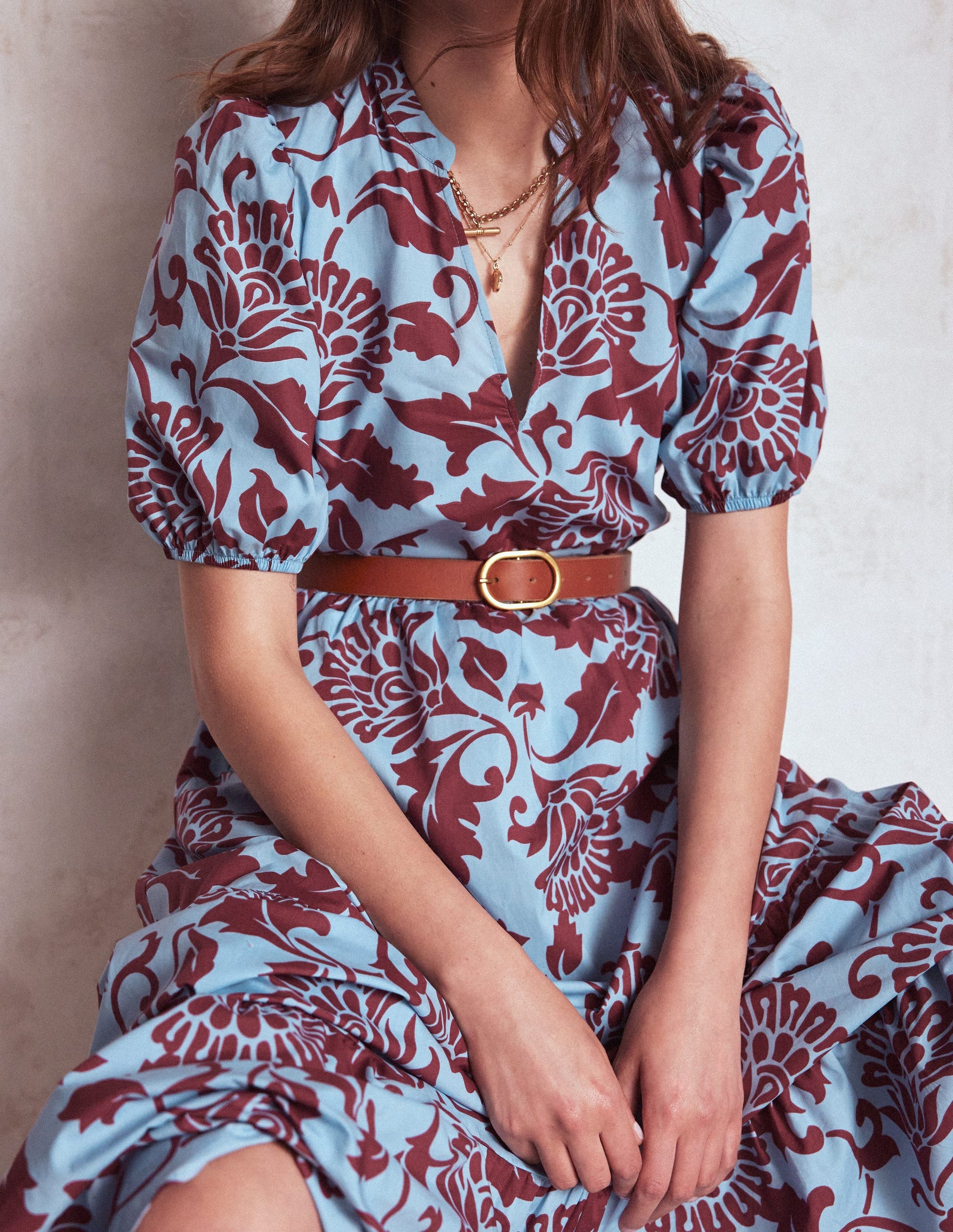 Christabel Cotton Midi Dress-Glacier Blue, Ornate Vine-2