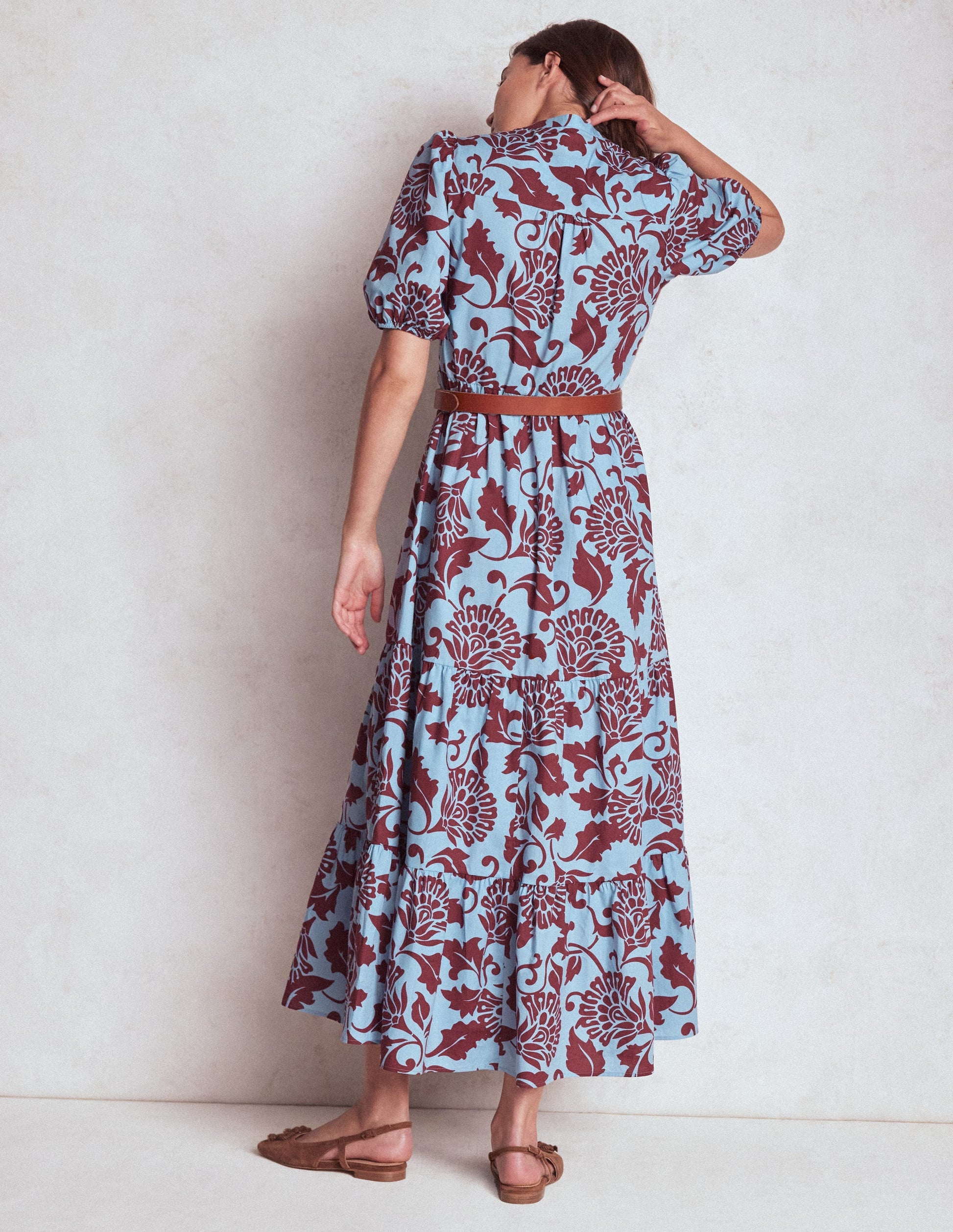 Christabel Cotton Midi Dress-Glacier Blue, Ornate Vine-3