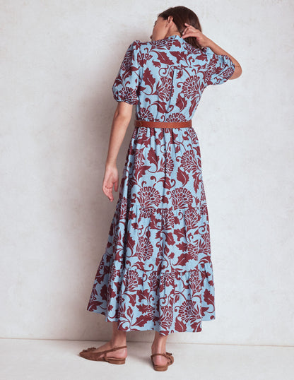 Christabel Cotton Midi Dress-Glacier Blue, Ornate Vine-3