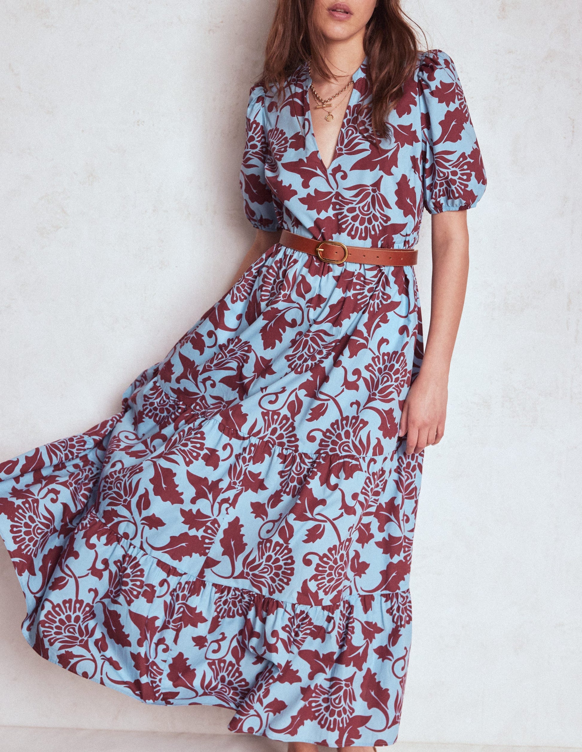 Christabel Cotton Midi Dress-Glacier Blue, Ornate Vine-4