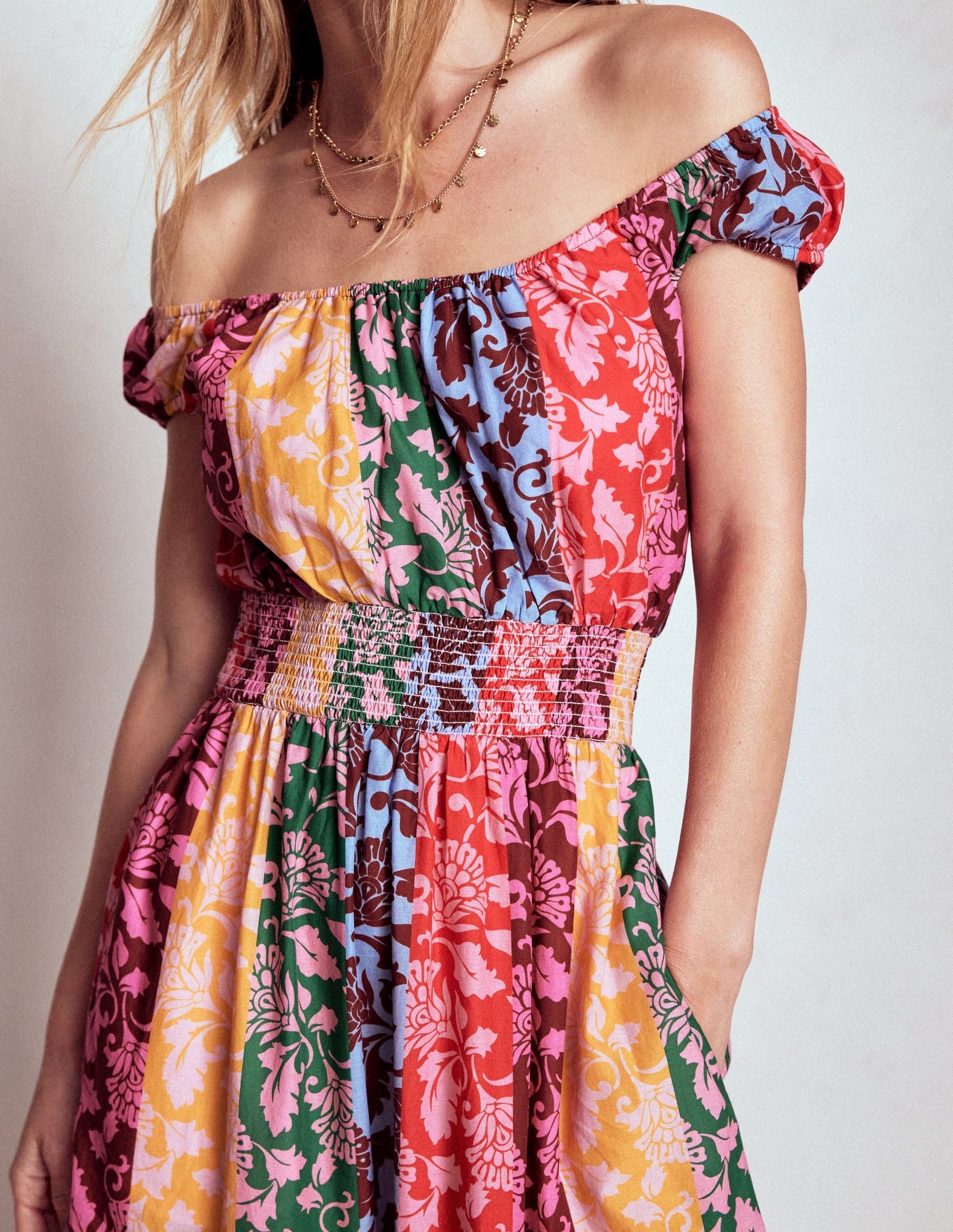 Scoop Cotton Tiered Dress-Multi, Ornate Vine-2