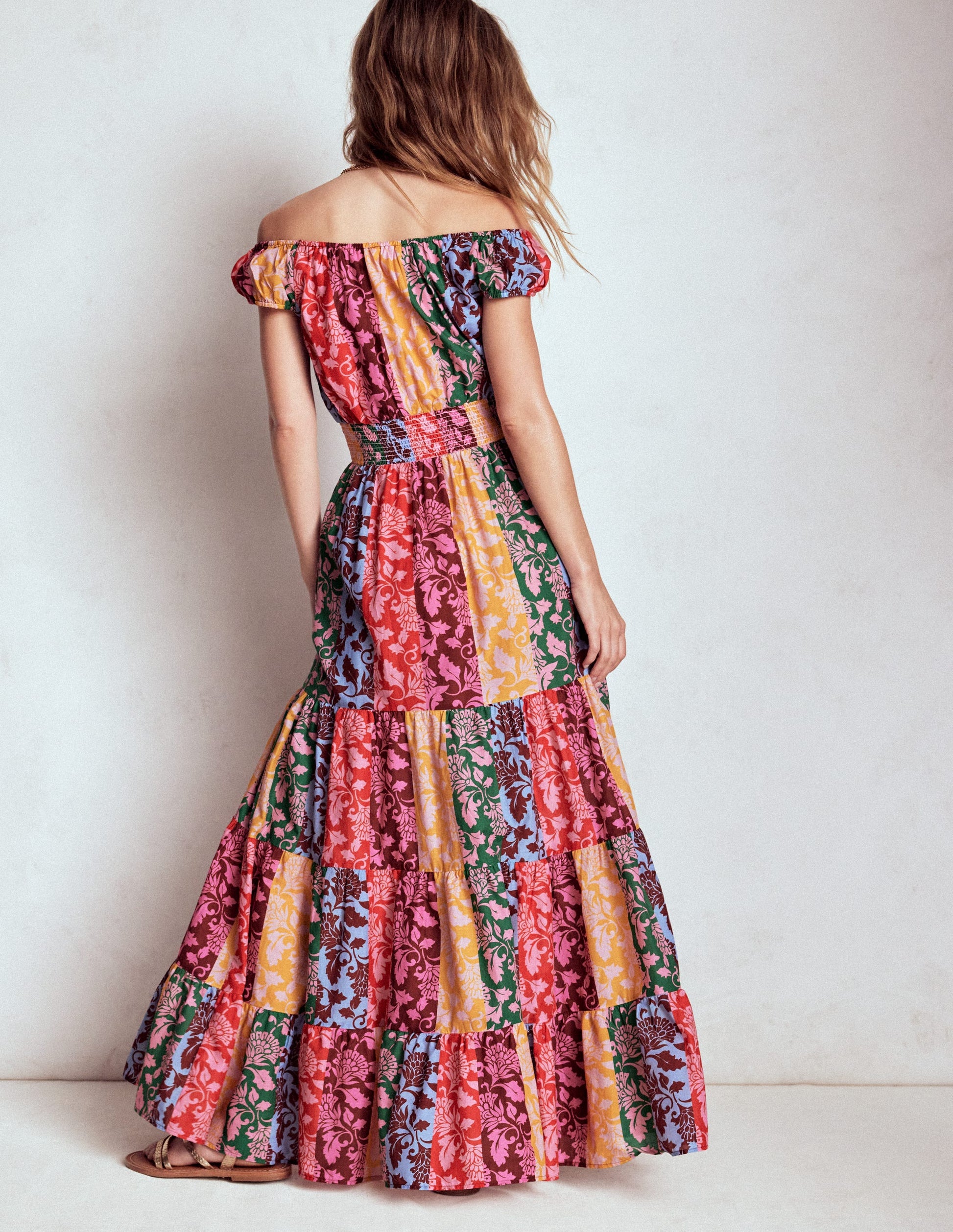 Scoop Cotton Tiered Dress-Multi, Ornate Vine-3