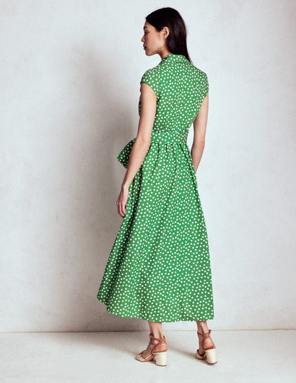 Julia Cotton Wrap Midi Dress-Highland Green, Painted Dot-3
