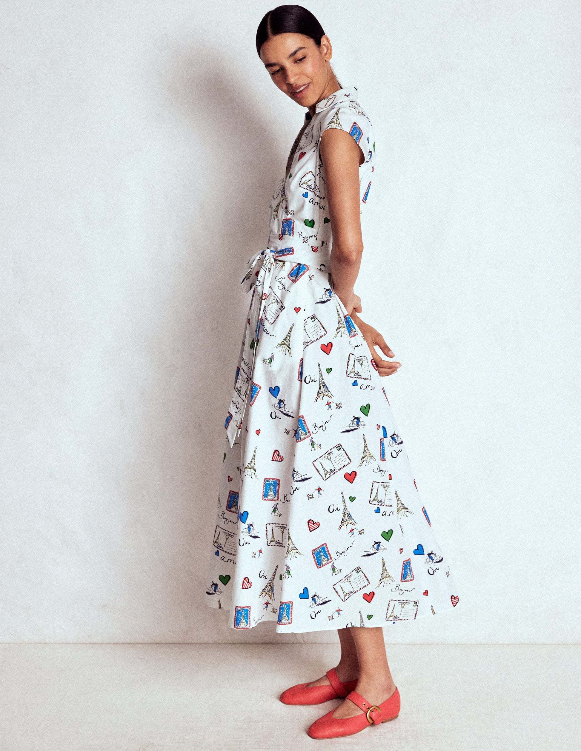 Julia Cotton Wrap Midi Dress-Ivory, Postcard From Paris-4