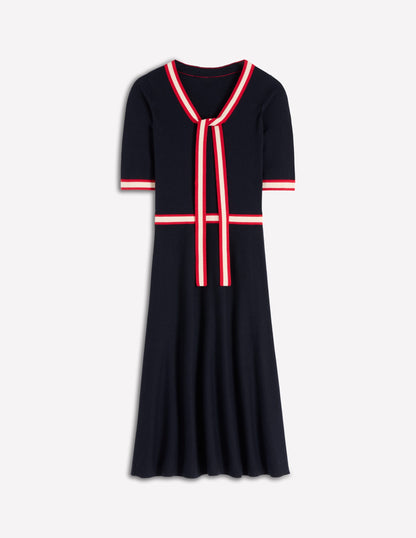 Tipped Bow Dress-Navy-7