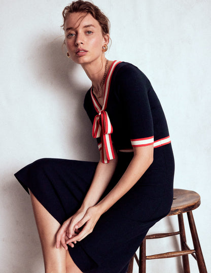 Tipped Bow Dress-Navy-2