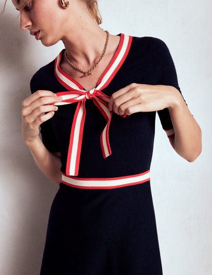 Tipped Bow Dress-Navy-3