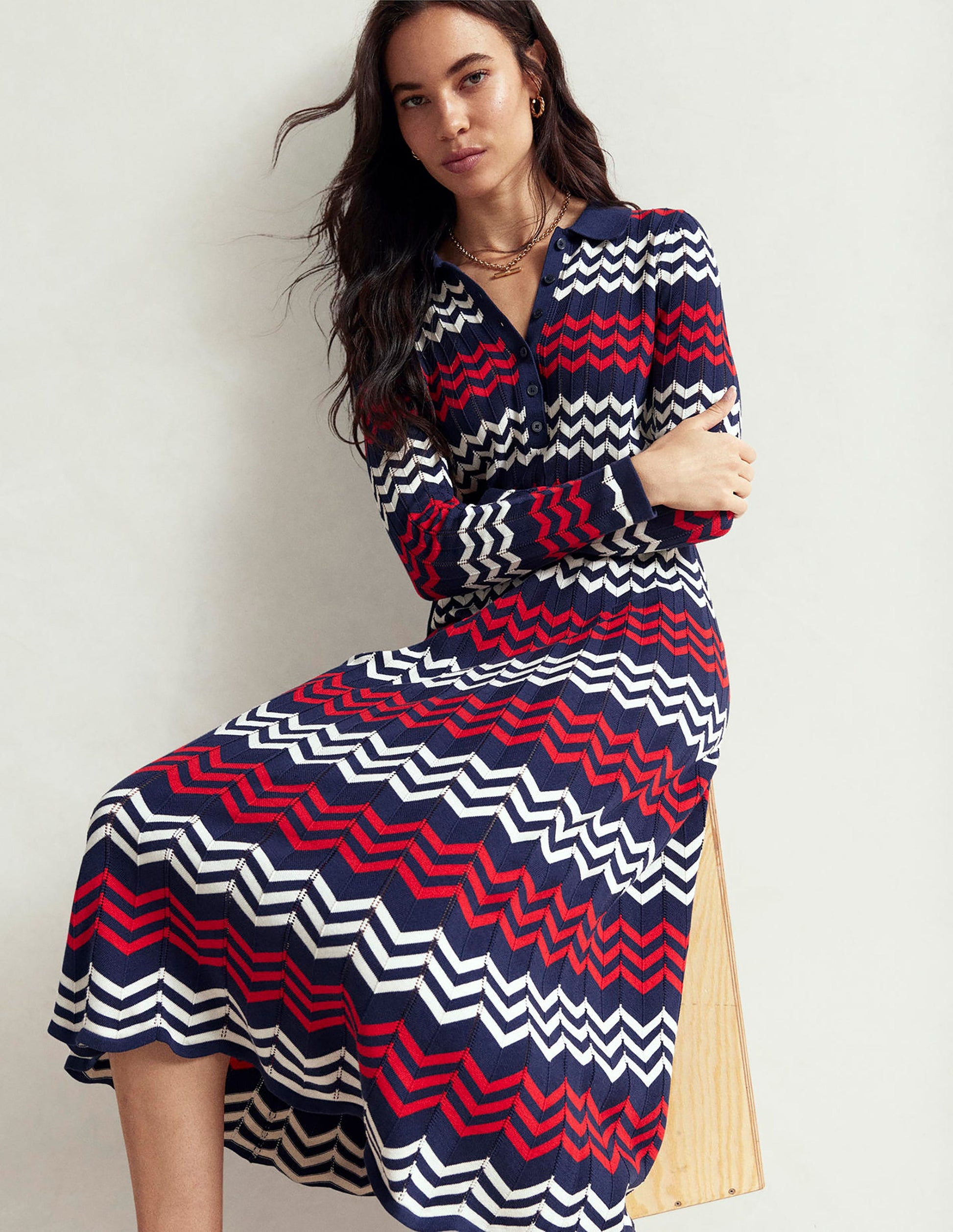 boden navy and red dress Boden Women's Nicolette Long Sleeve Dress in Blue