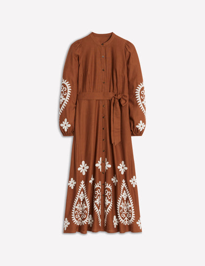 Mae Linen Blend Shirt Dress-Russet-7
