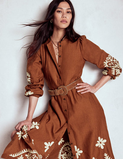 Mae Linen Blend Shirt Dress-Russet-2