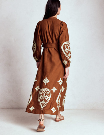 Mae Linen Blend Shirt Dress-Russet-4
