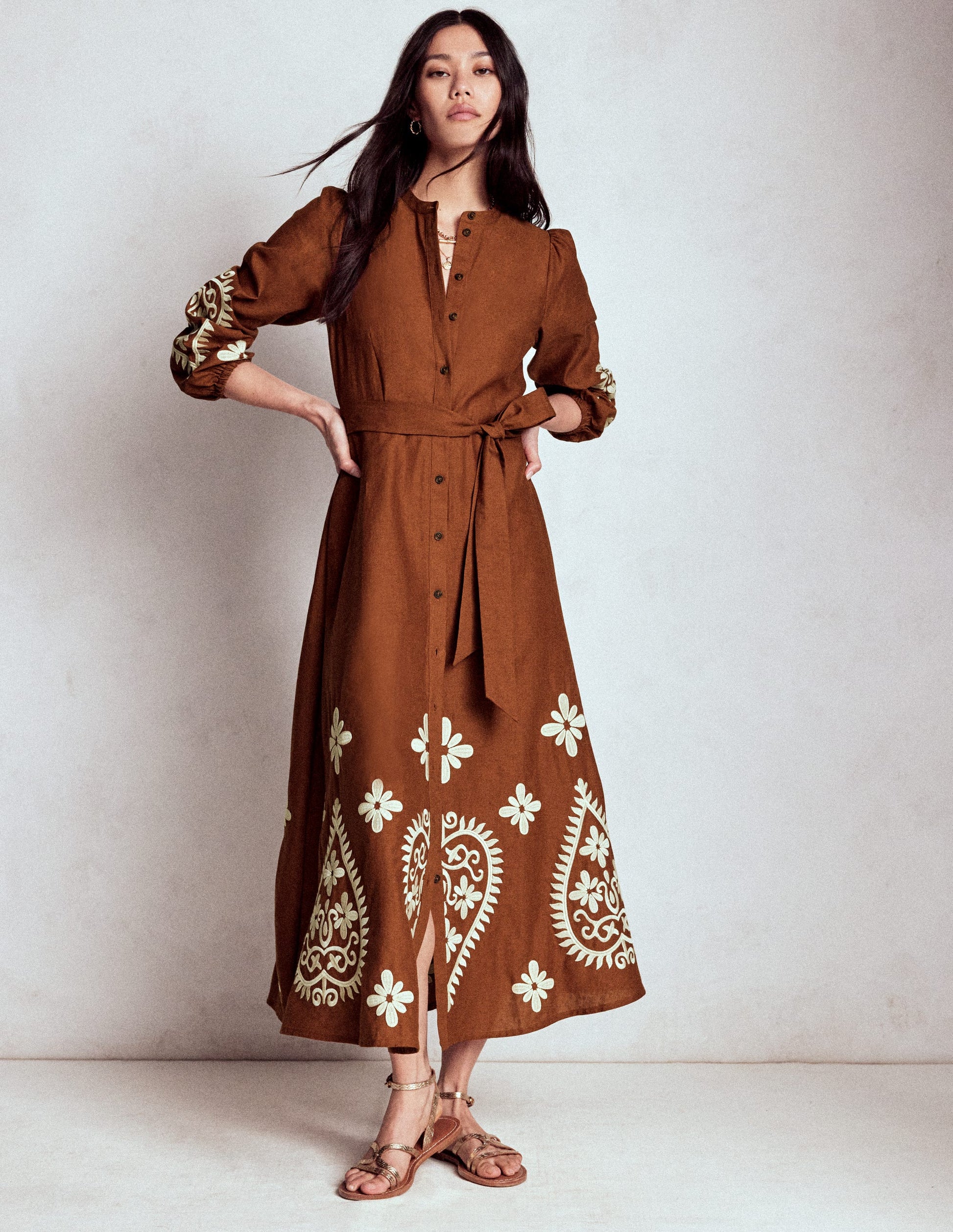 Mae Linen Blend Shirt Dress-Russet-5