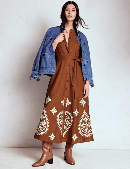 Mae Linen Blend Shirt Dress-Russet-6